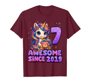 7 Year Old Girl Awesome Since 2019 Unicorn 7th Birthday Girl T-Shirt
