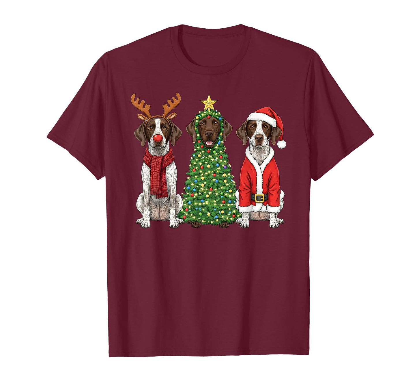 Retro Christmas German Shorthaired Pointer Santa Reindeer T-Shirt