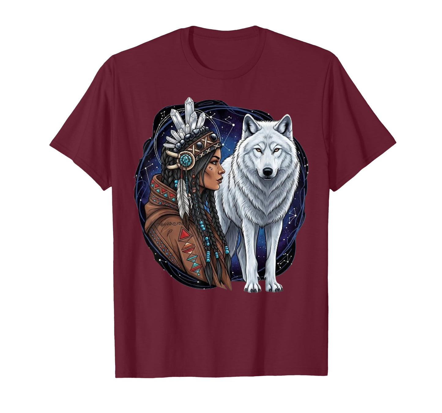 Indian Native American Woman with White Wolf Vitage Gifts T-Shirt