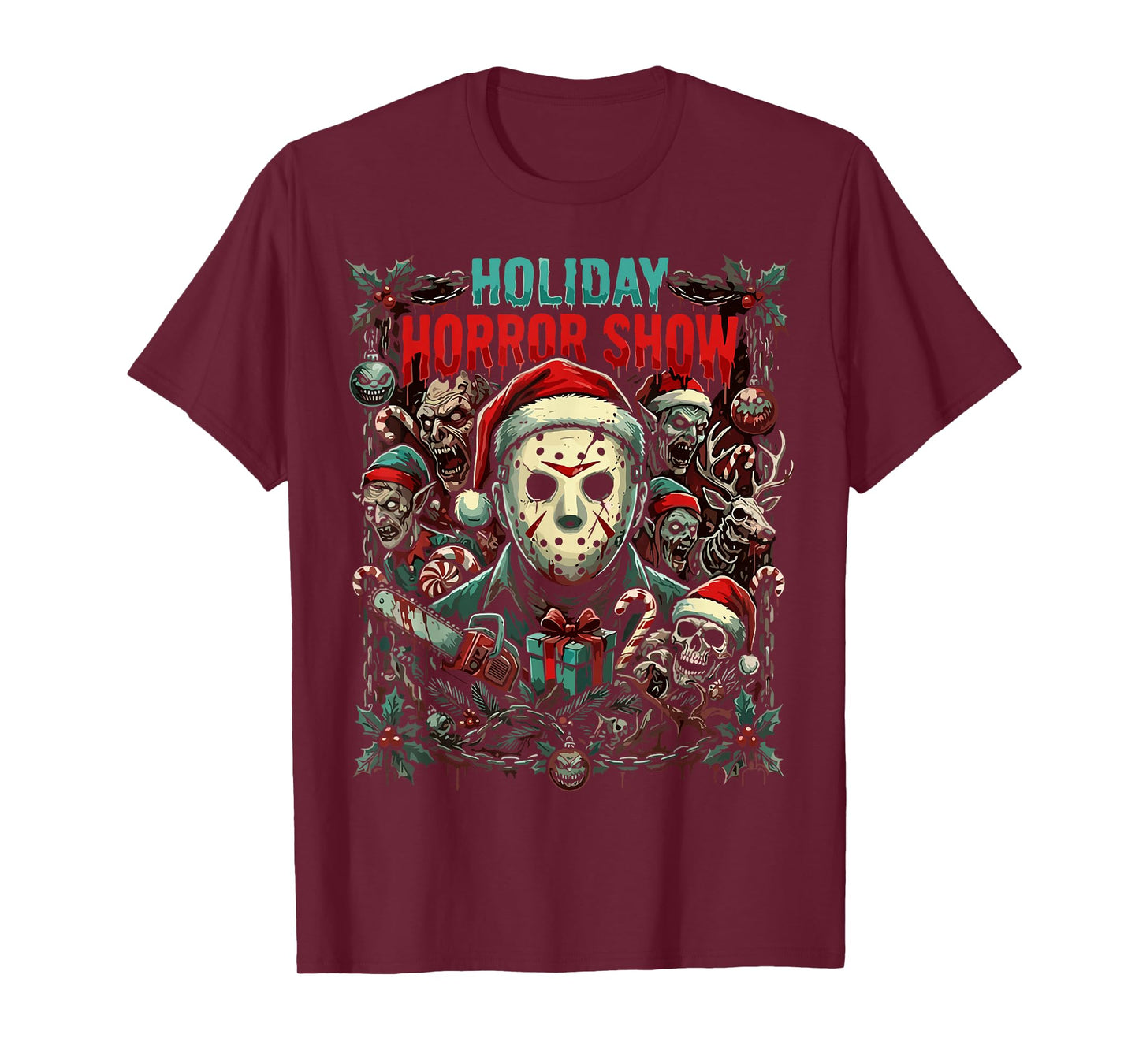 Merry Christmas Festive Slasher Candy Cane Menace T-Shirt