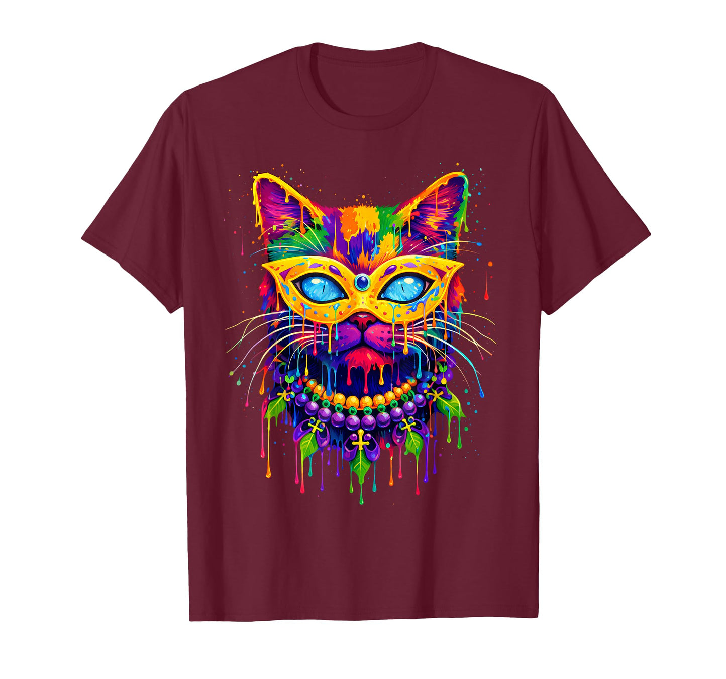 Cat Drip Mardi Gras Carnival Jester Beads Meow Kitty Pet T-Shirt