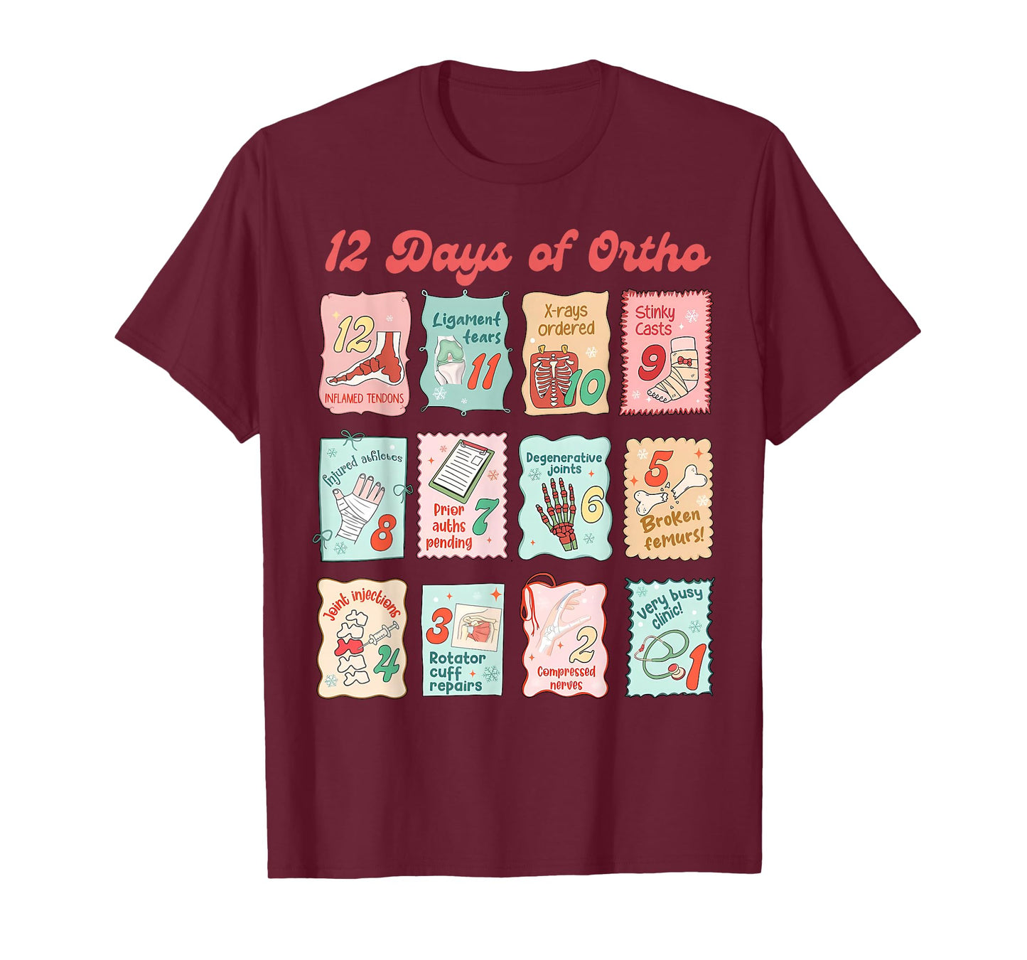 Retro Stamp 12 Days of Ortho Christmas Orthopedic Surgeon T-Shirt