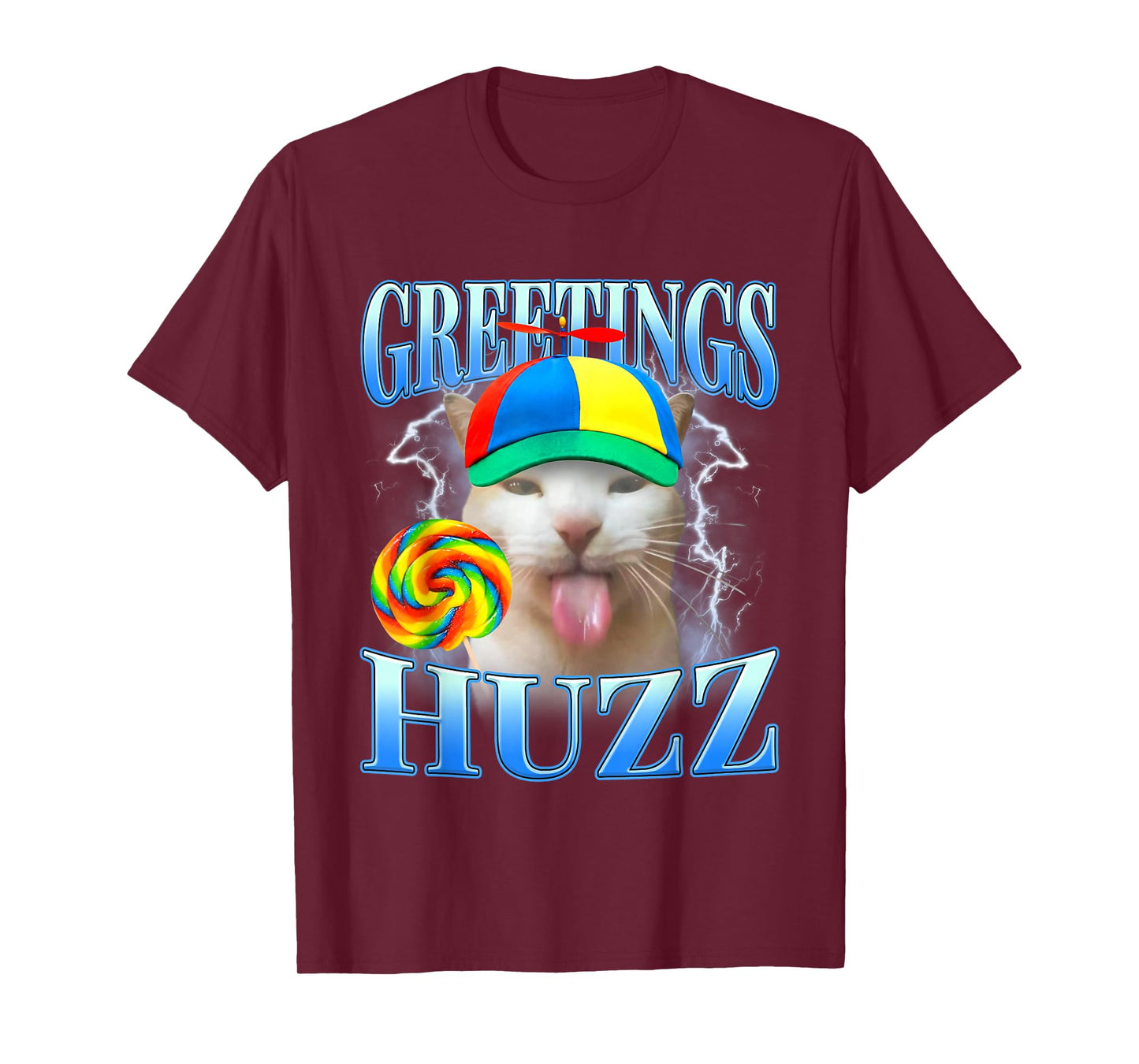Lollipop Silly Cat Meme Greetings Huzz Funny Gen Z Humor T-Shirt