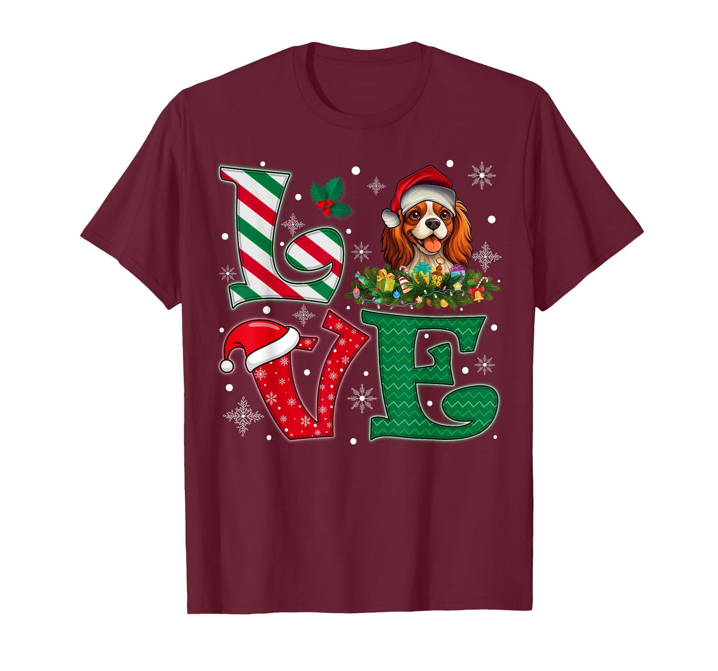Santa Hat Love Cavalier King Charles Spaniel Dog Xmas Girls T-Shirt