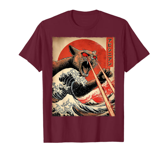 Abyssinian Cat Kaiju Monster Japanese Vintage Poster T-Shirt