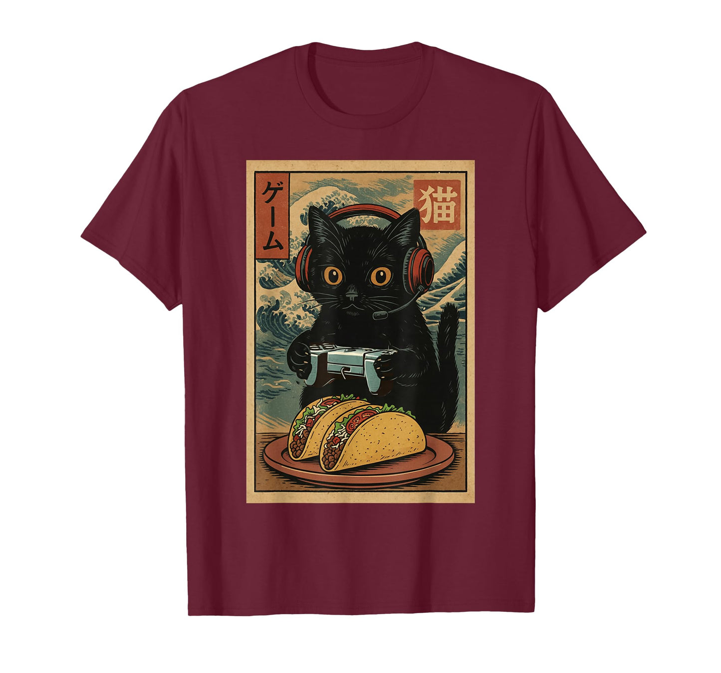 Cute Kawaii Gamer Cat Funny Taco Retro Japanese Cat Gaming T-Shirt