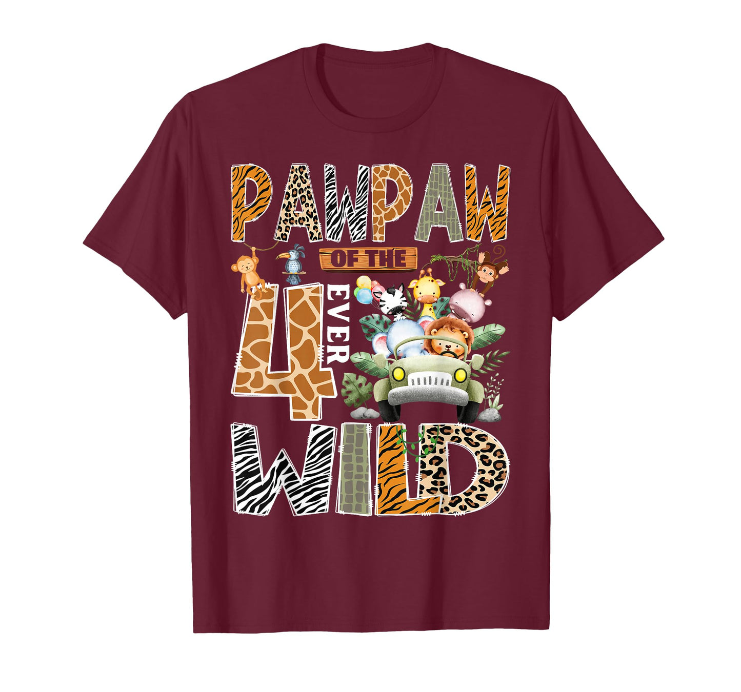 Pawpaw of The Four Ever Wild Safari Jungle 4th Birthday Boy T-Shirt