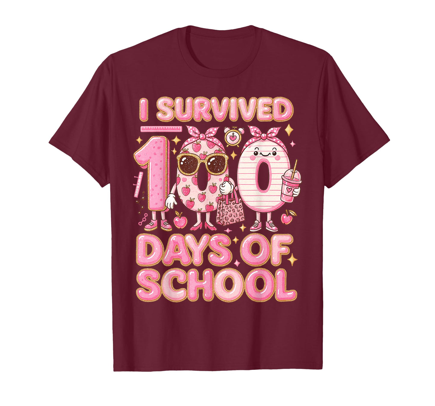 Preppy I Survived 100 Days of School Teacher Women T-Shirt