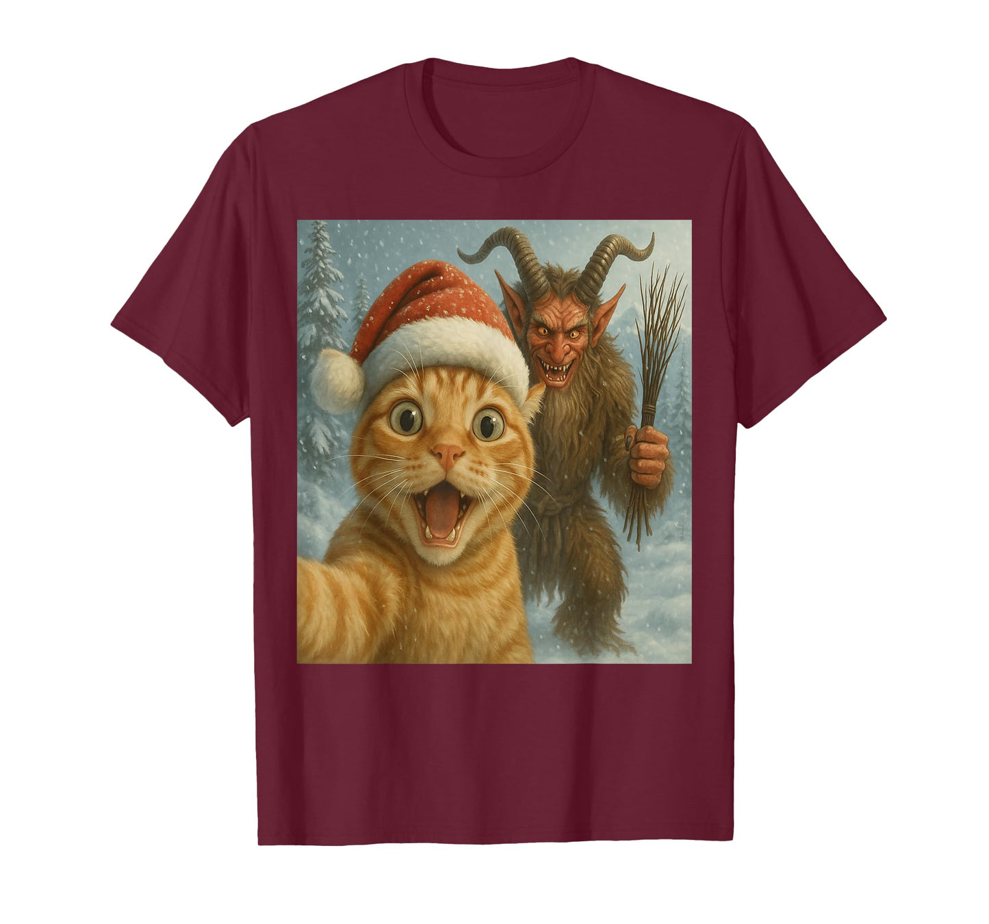 Funny Cat Selfie with Krampus Dark Humor Xmas T-Shirt