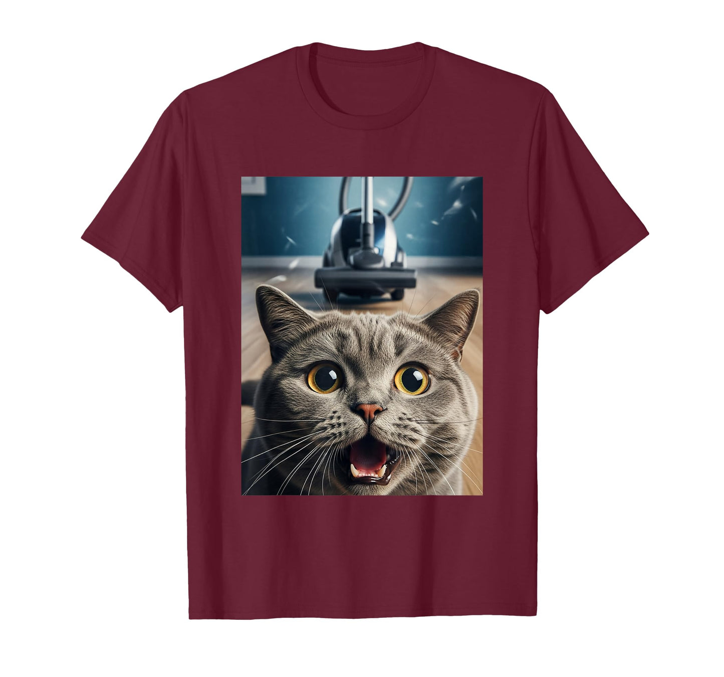 Funny Cat Selfie with Vacuum Chase Meme Graphic T-Shirt