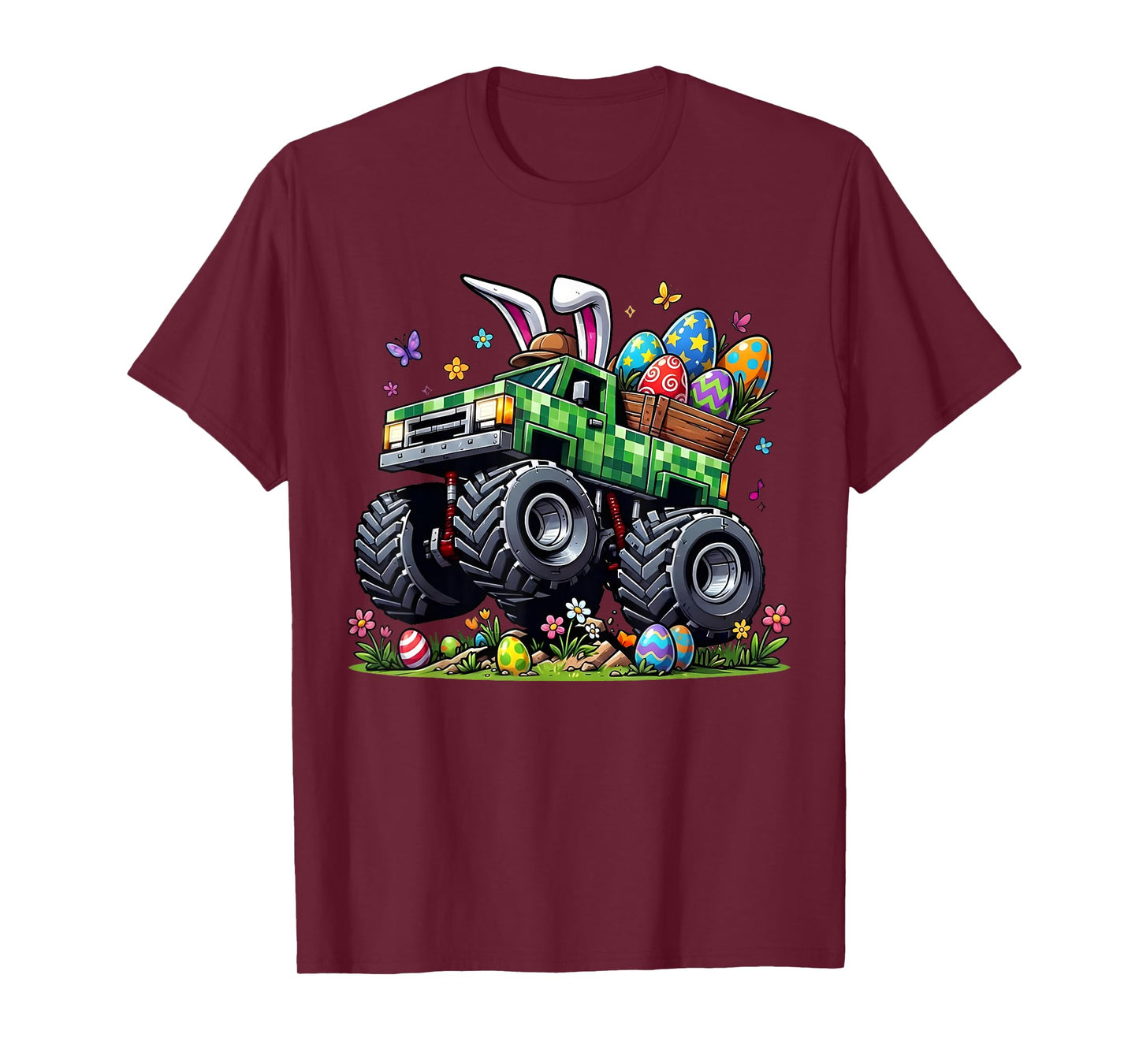 Easter Monster Truck Bunny Pixel Gamer Egg Hunt Boys Kids T-Shirt