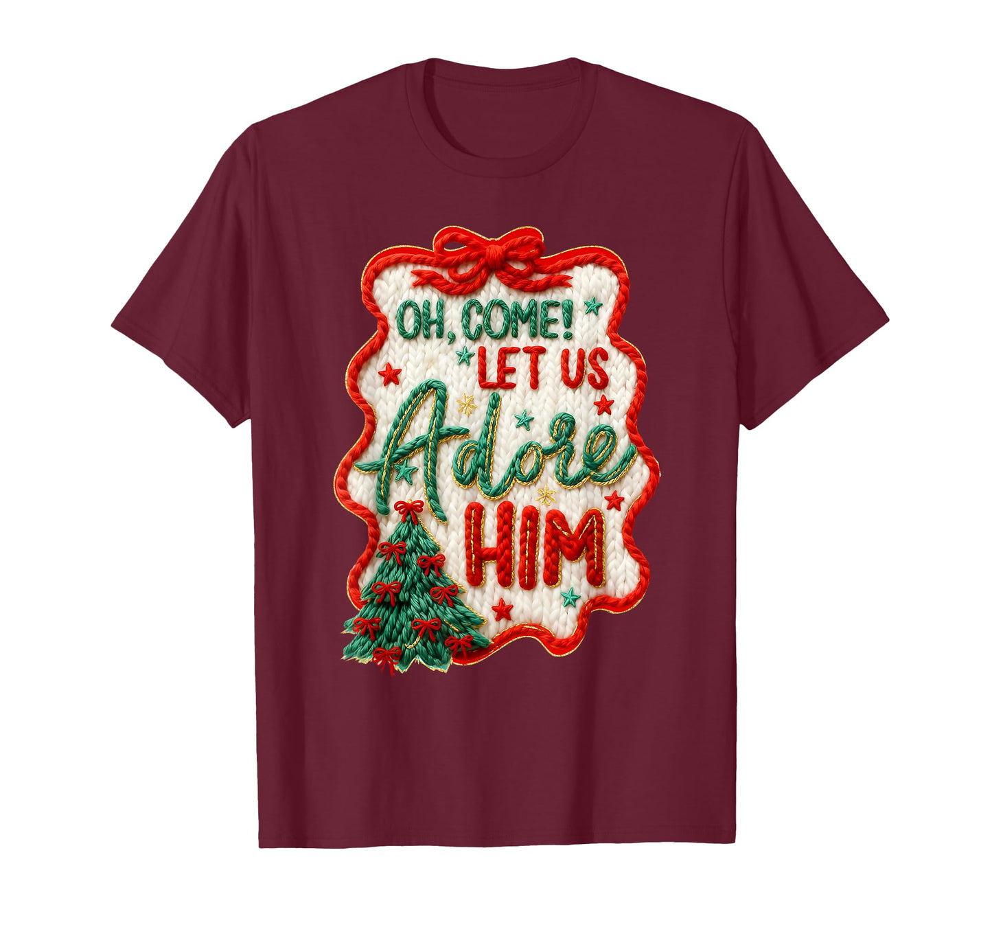 Oh Come Let Us Adore Him Christian Jesus Christmas Holiday T-Shirt