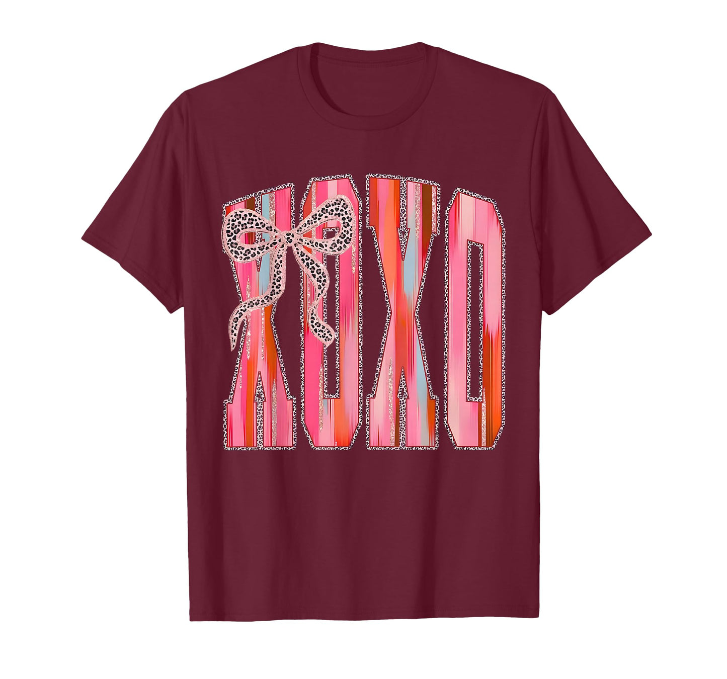 XOXO Leopard Bow Funny Valentine's Day Coquette Pink T-Shirt
