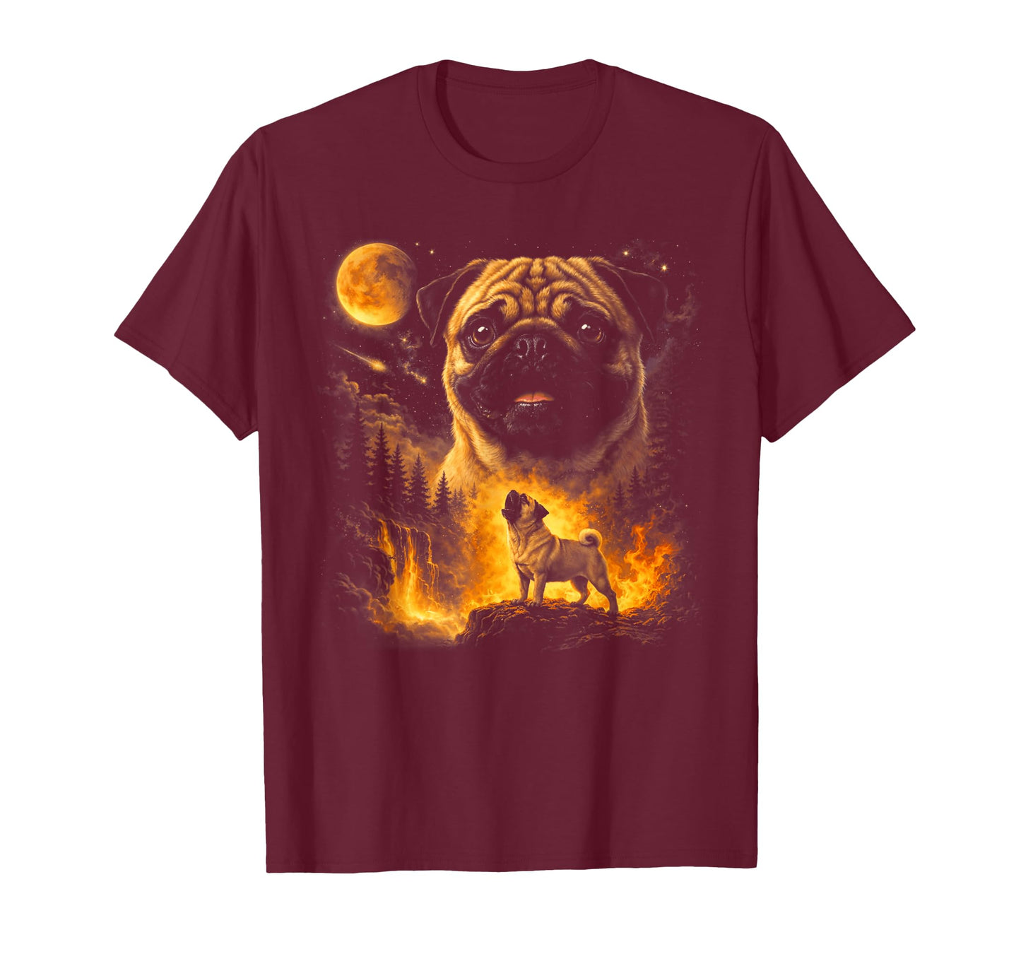 Pug Howling to The Moon Vintage 90s Moon Animals Tee T-Shirt