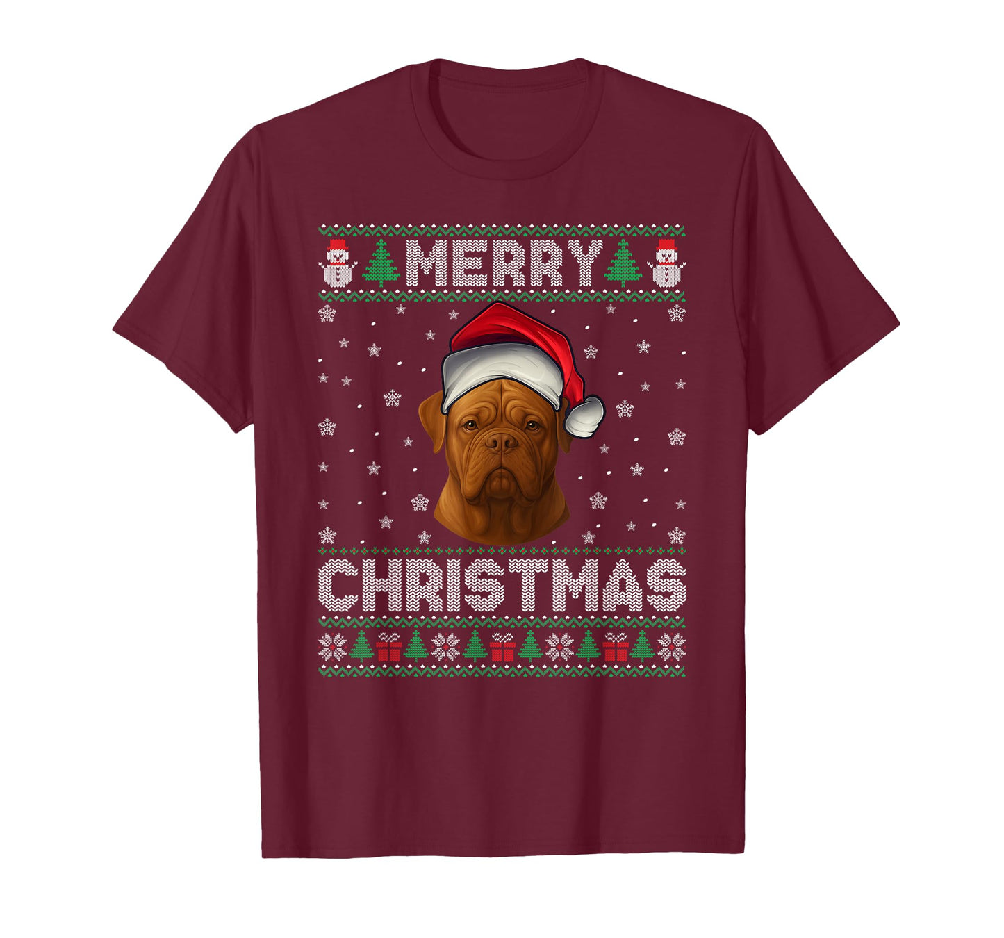 Merry Christmas 2025 Dogue De Bordeaux Santa Hat Ugly Xmas T-Shirt