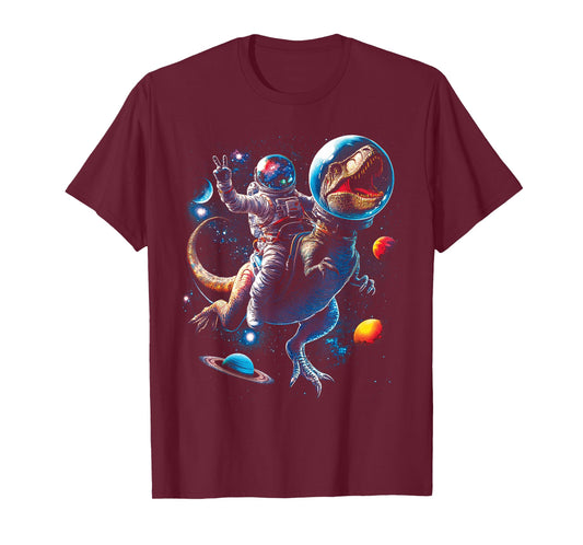 Astronaut Dinosaur T Rex Outer Space Science Galaxy Universe T-Shirt