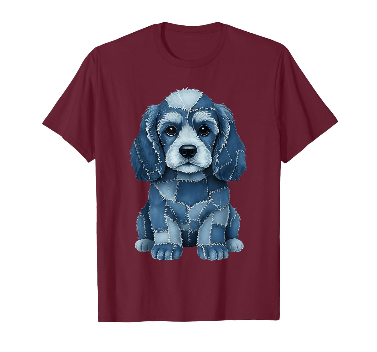 Funny Cocker Dog Blue Denim Patchwork Pattern T-Shirt