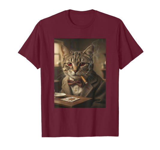 Cool Retro Cat Smoking Cigar Classy Cat Gangster Kitty Meme T-Shirt