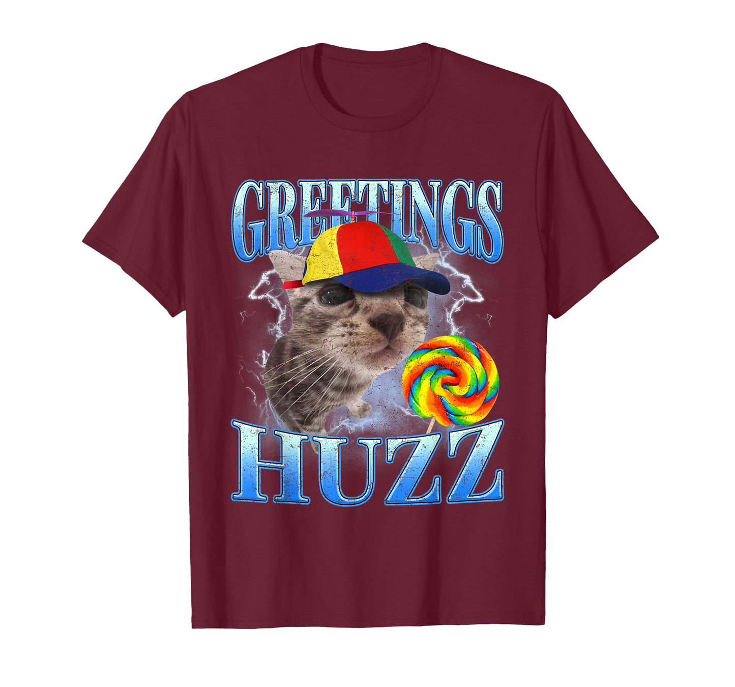 Greetings Huzz Retro Lollipop Cat Meme Funny Gen Z Alpha T-Shirt