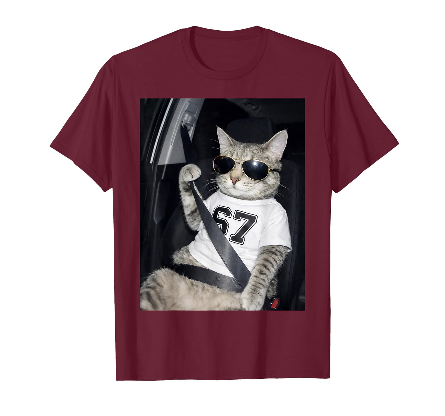 Funny 67 Cat Wearing Sunglasses Six Seven 6 7 Cool Cat Meme T-Shirt