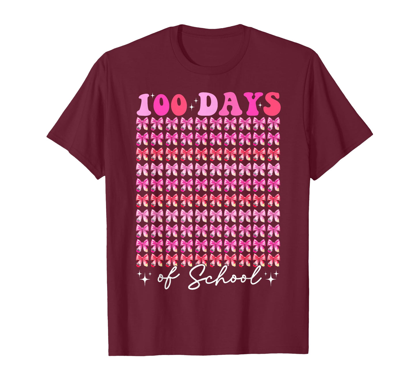 Coquette Bow 100th Day of School 100 Days Girls Teachers T-Shirt