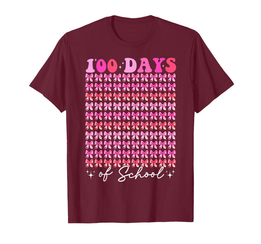 Coquette Bow 100th Day of School 100 Days Girls Teachers T-Shirt