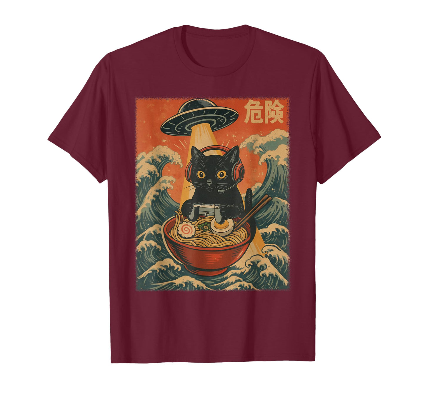 Cute Kawaii Gamer Cat with UFO Funny Japanese Kawaii Anime T-Shirt