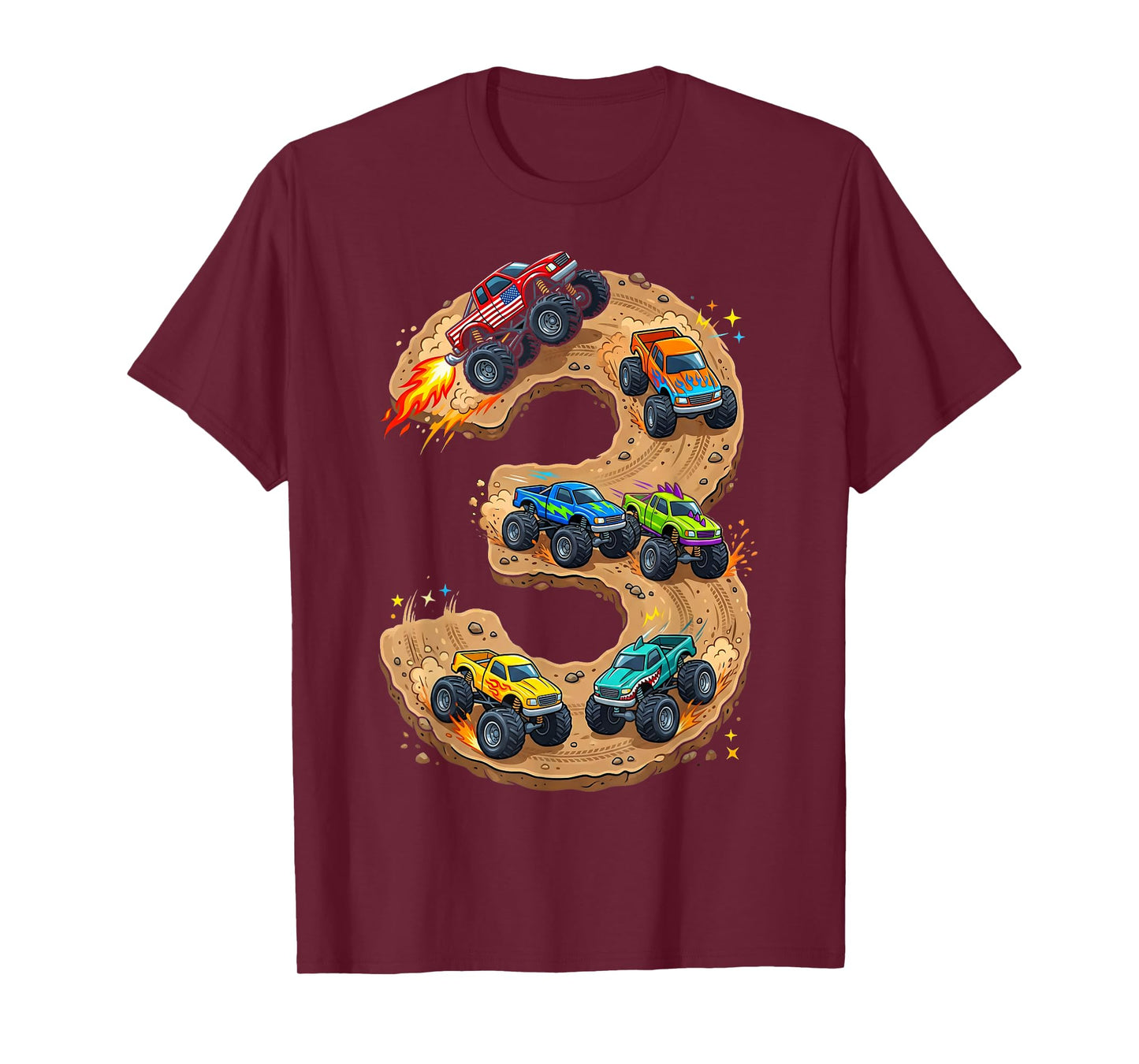 3 Year Old Monster Truck Boy Toddler 3rd Birthday Party T-Shirt