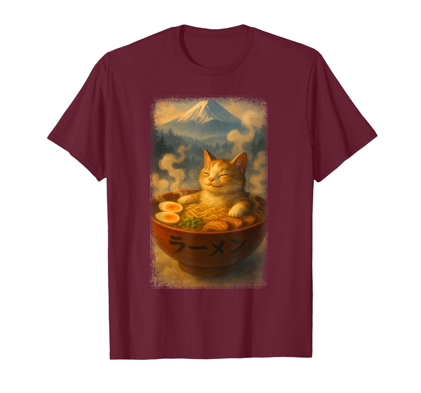Cute Noodle Bowl Beside Mountain Kawaii Japanese Ramen Cat T-Shirt