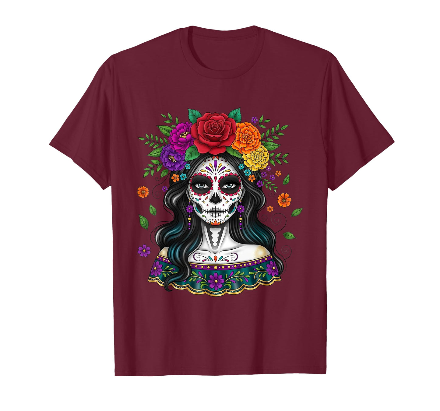 De Los Muertos La Catrina Day of The Dead Women Sugar Skull T-Shirt
