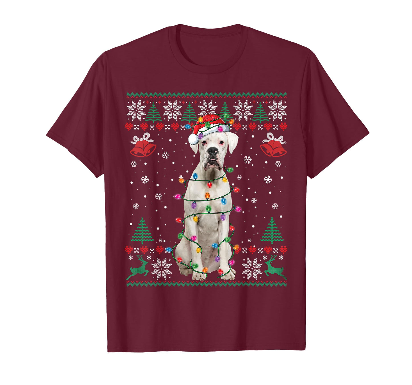 White Boxer Dog Ugly Christmas Sweater Funny Xmas T-Shirt
