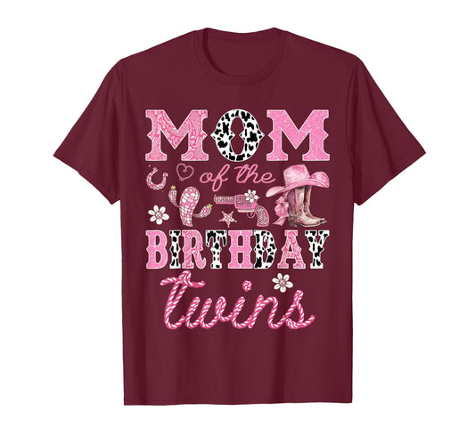 Mom of The Birthday Twins Cowgirl Rodeo Western Matching T-Shirt