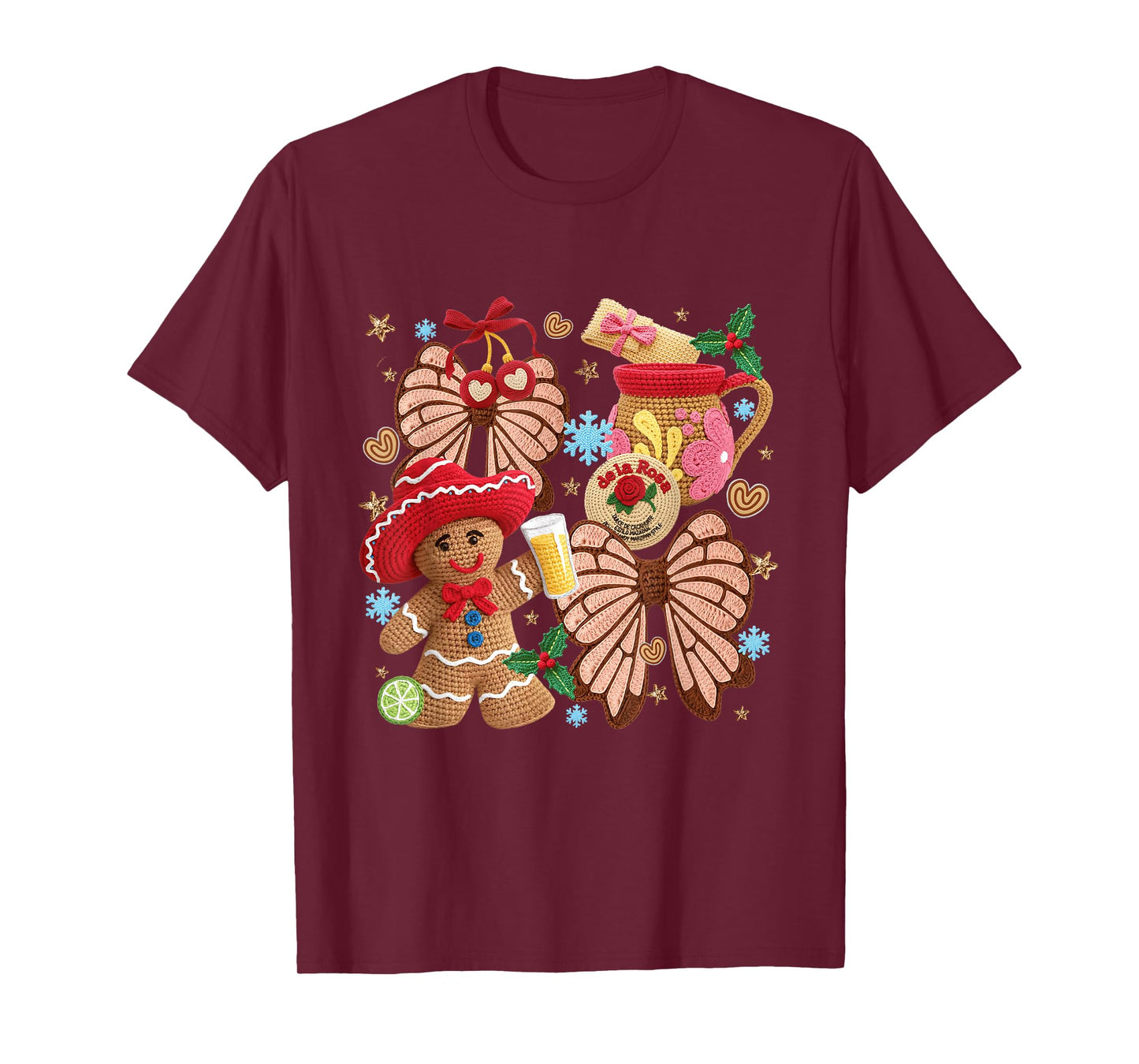 Mexican Gingerbread Retro Conchas Faux Yarn Christmas T-Shirt