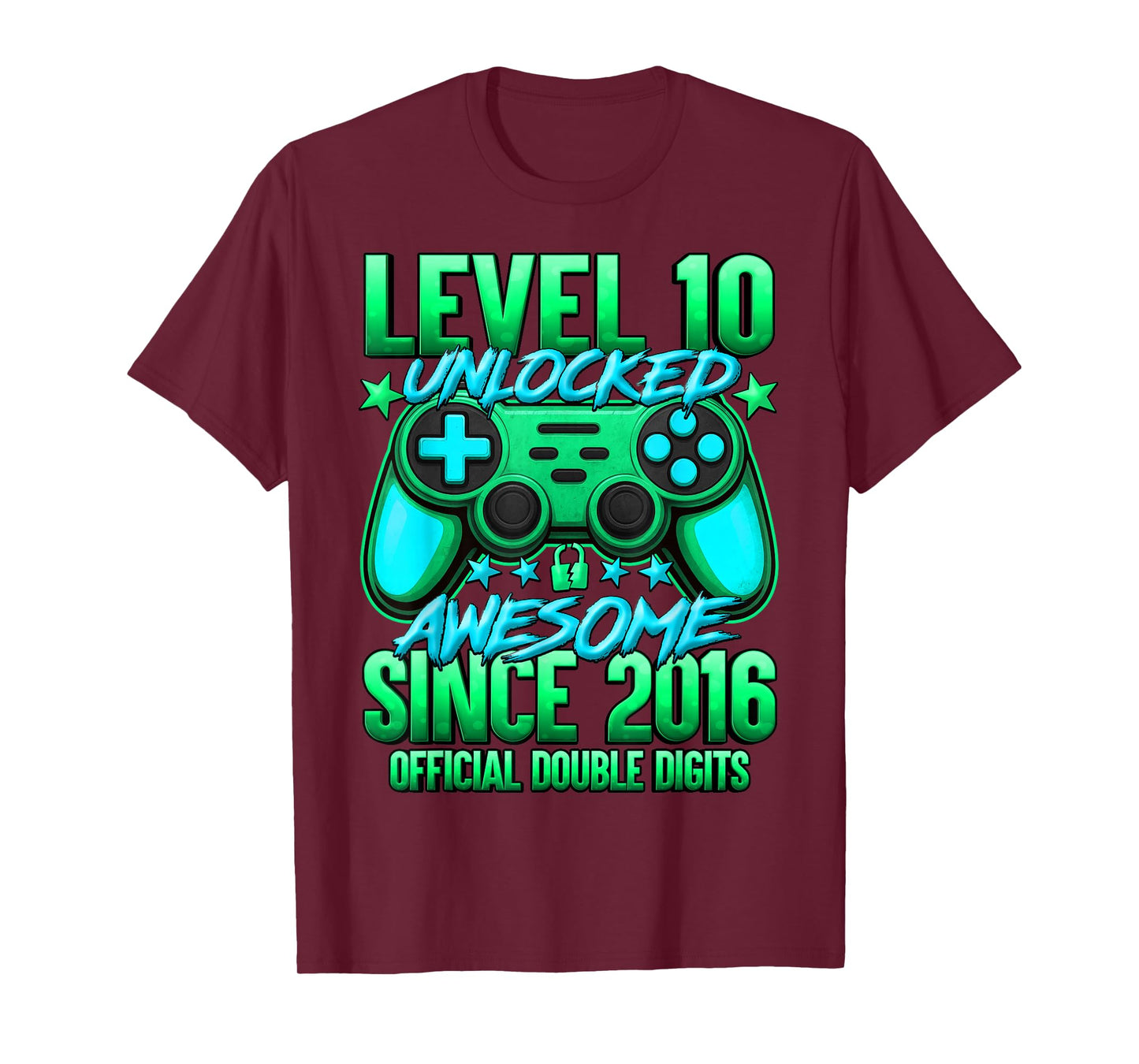 Official Double Digits Level 10 Unlocked 10th Birthday Boy T-Shirt