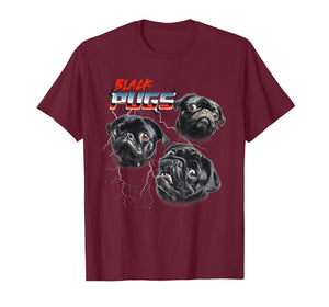 Mens Womens 80s Heavy Metal Rock Band Black Pug Dog Lover T-Shirt
