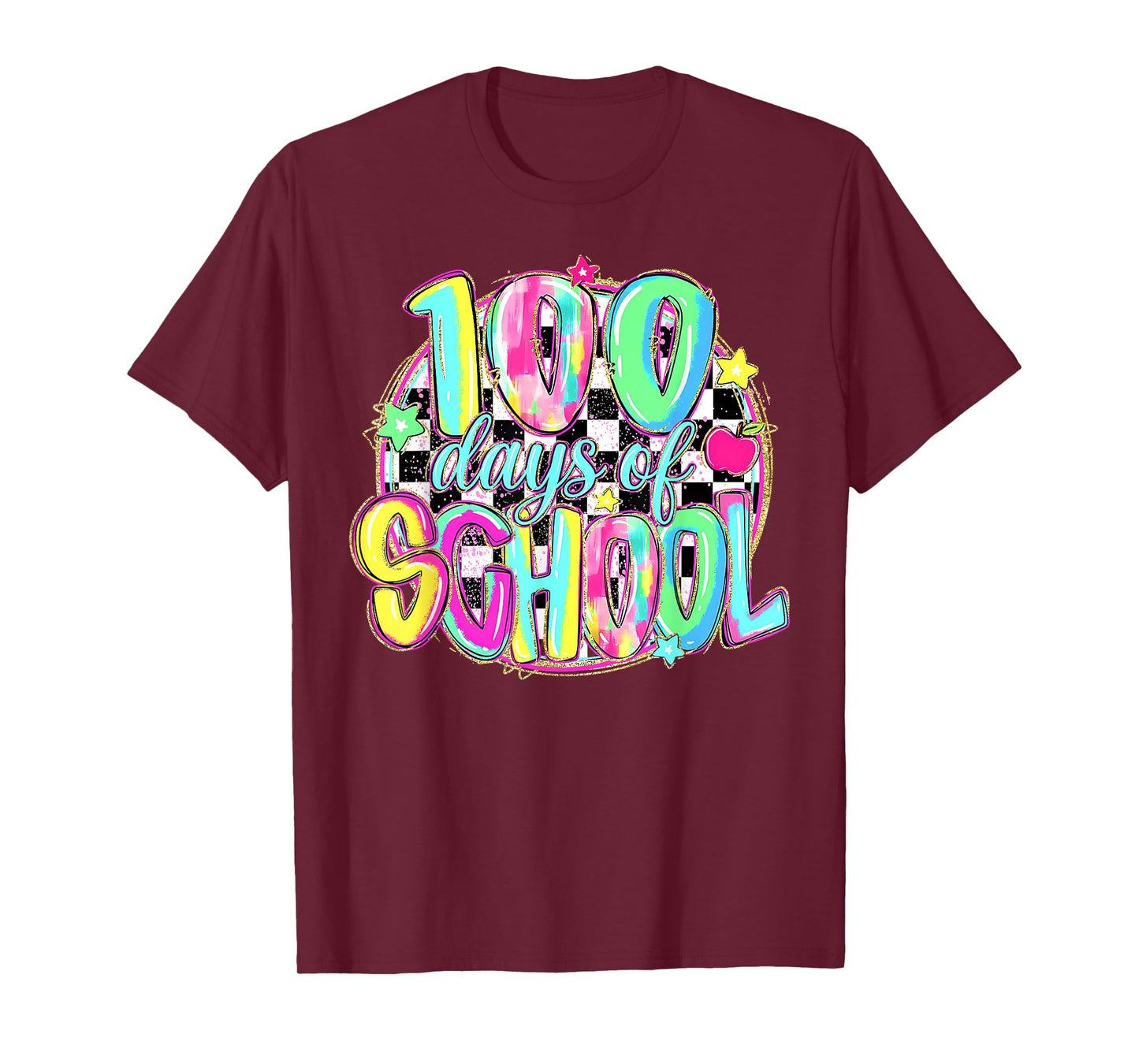 100 Days of School Funny Retro Checkered Circle Meme Student T-Shirt