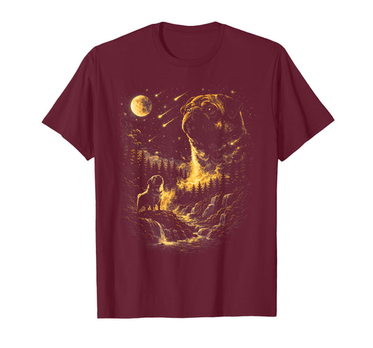 Funny Pug Howling to The Moon Vintage 90s Moon Animals T-Shirt