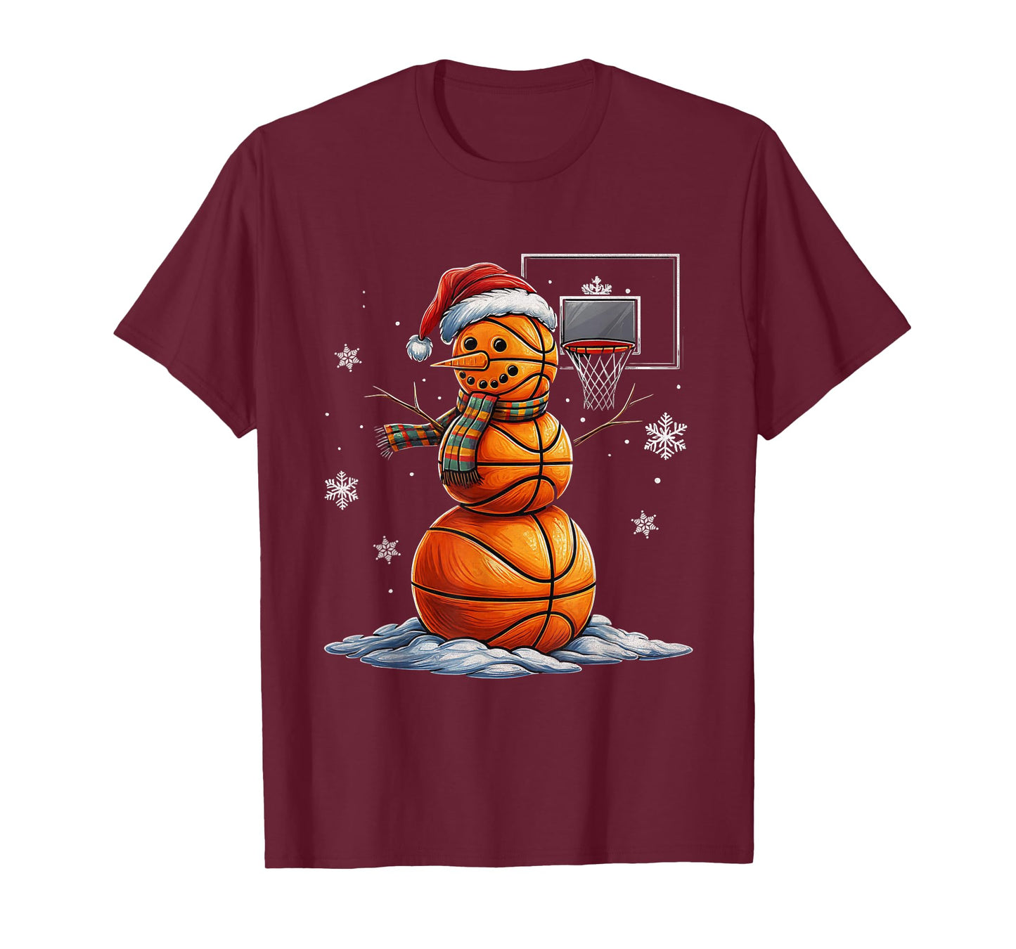 Basketball Snowman Christmas Santa Hat Funny Xmas Basketball T-Shirt