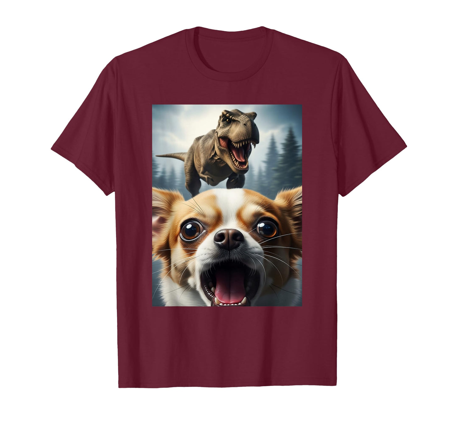 Funny Chihuahua Dog Selfie with T-Rex Women Men Kids T-Shirt