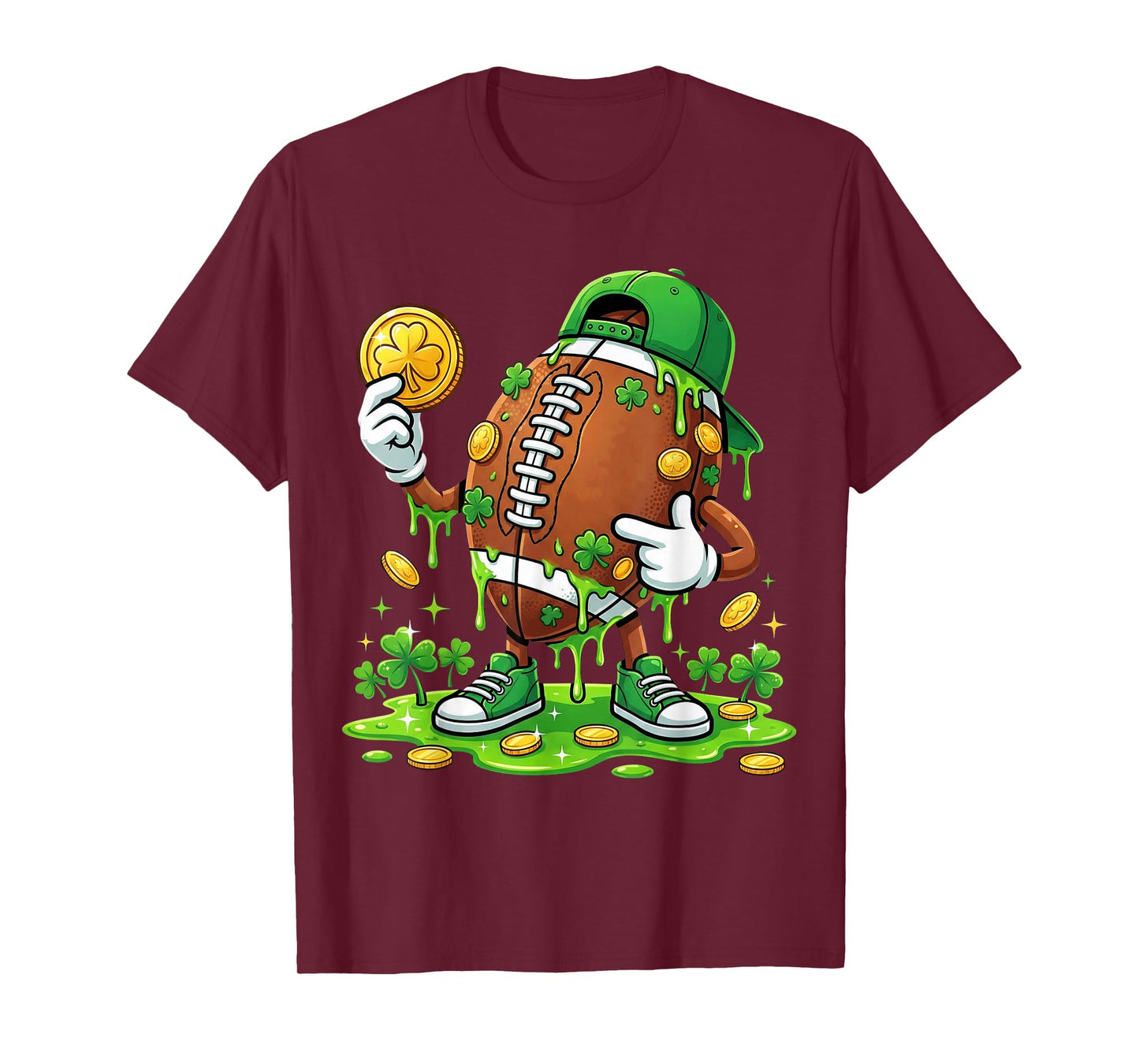 Youth Boys St Patricks Day Football Drip Shamrock Men Sports T-Shirt