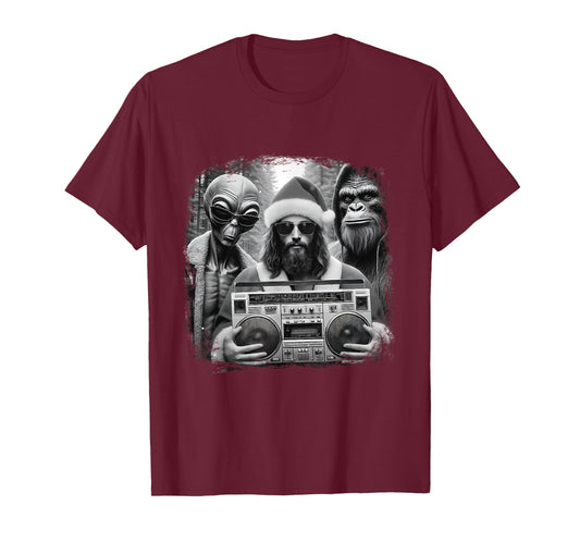 Santa Jesus Selfie Christmas Meme Bigfoot Funny T-Shirt