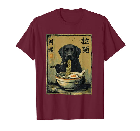 Black Labrador Ramen Noodles Japanese Anime Foodie Lab Dog T-Shirt