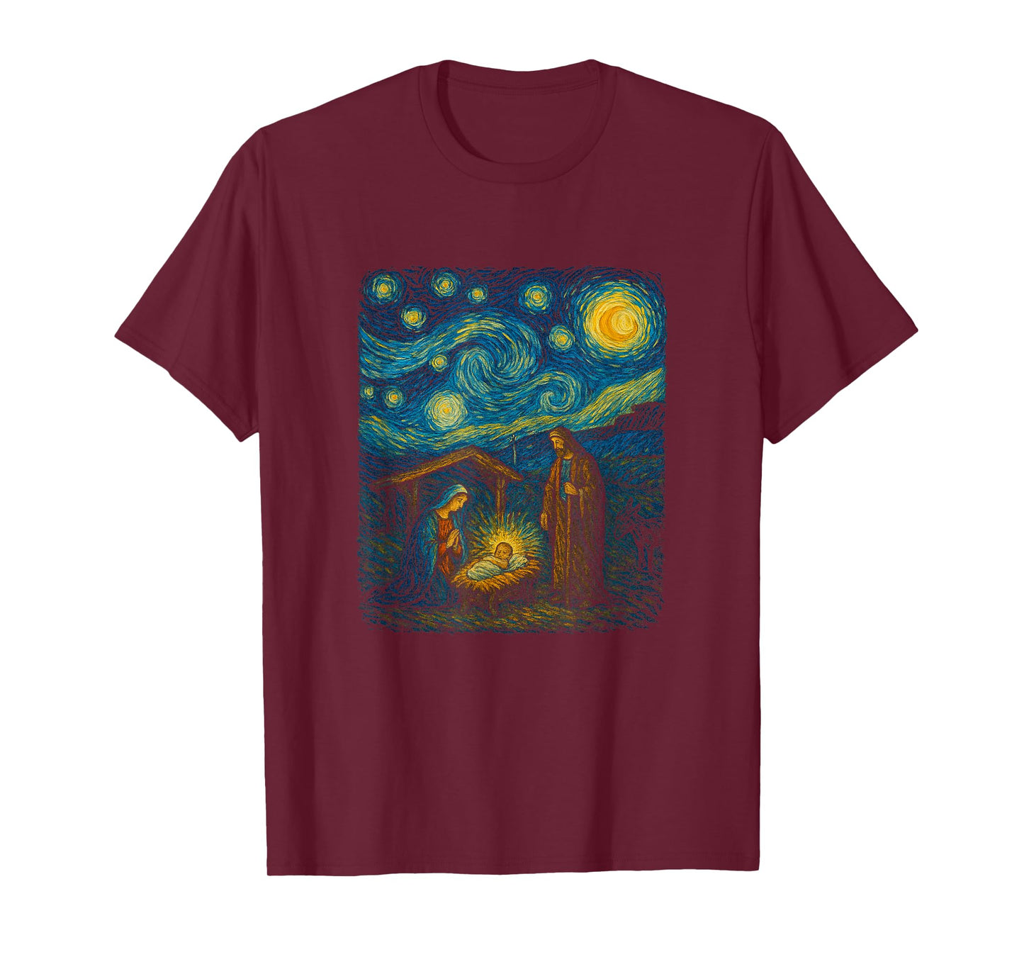 Christian Star Night Contemporary Art Nativity Scene T-Shirt