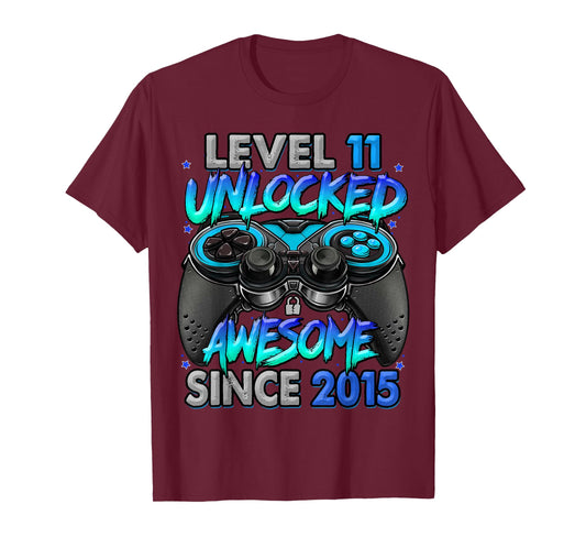 Level 11 Unlocked Awesome Since 2015 11th Birthday Gaming T-Shirt