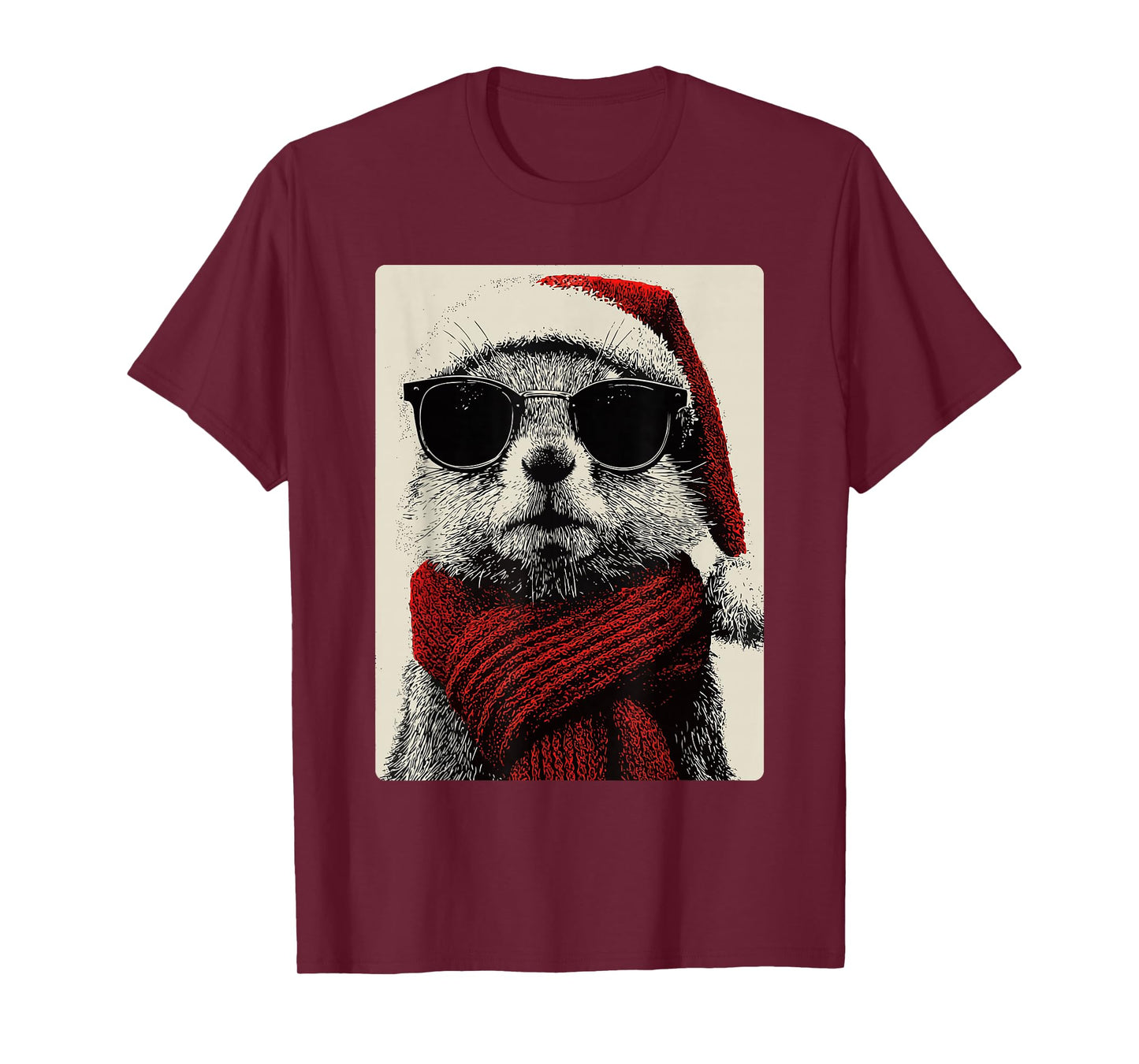 Christmas Squirrel with Sunglasses Santa Hat Funny Animal T-Shirt