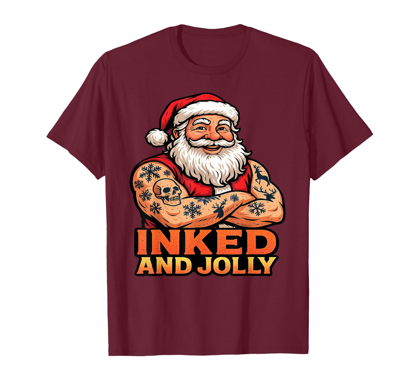 Inked and Jolly Funny Tattooed Santa Christmas Tattoo T-Shirt