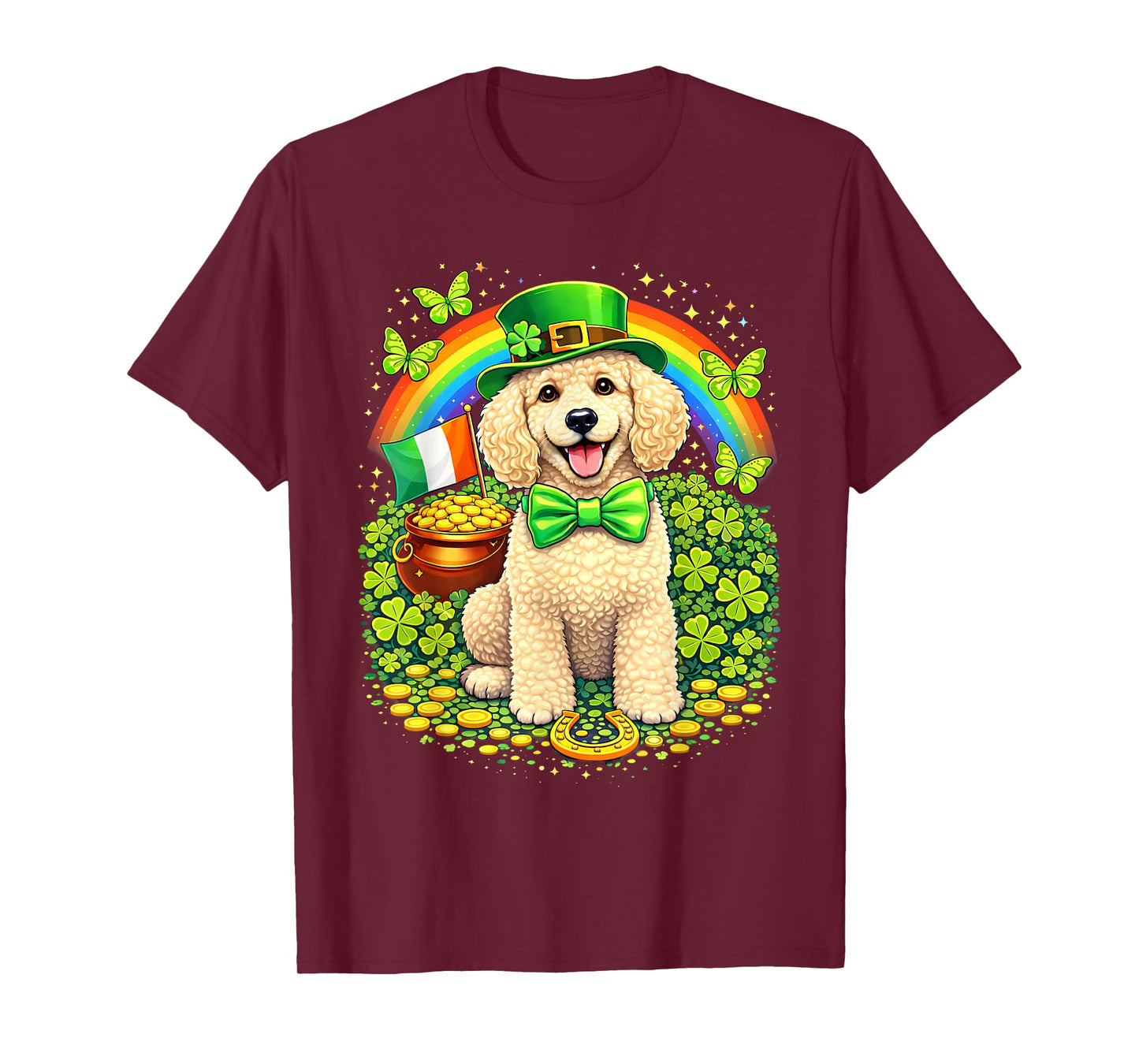 Lucky Poodle St Patrick’s Day Rainbow Shamrock Dog Lover T-Shirt