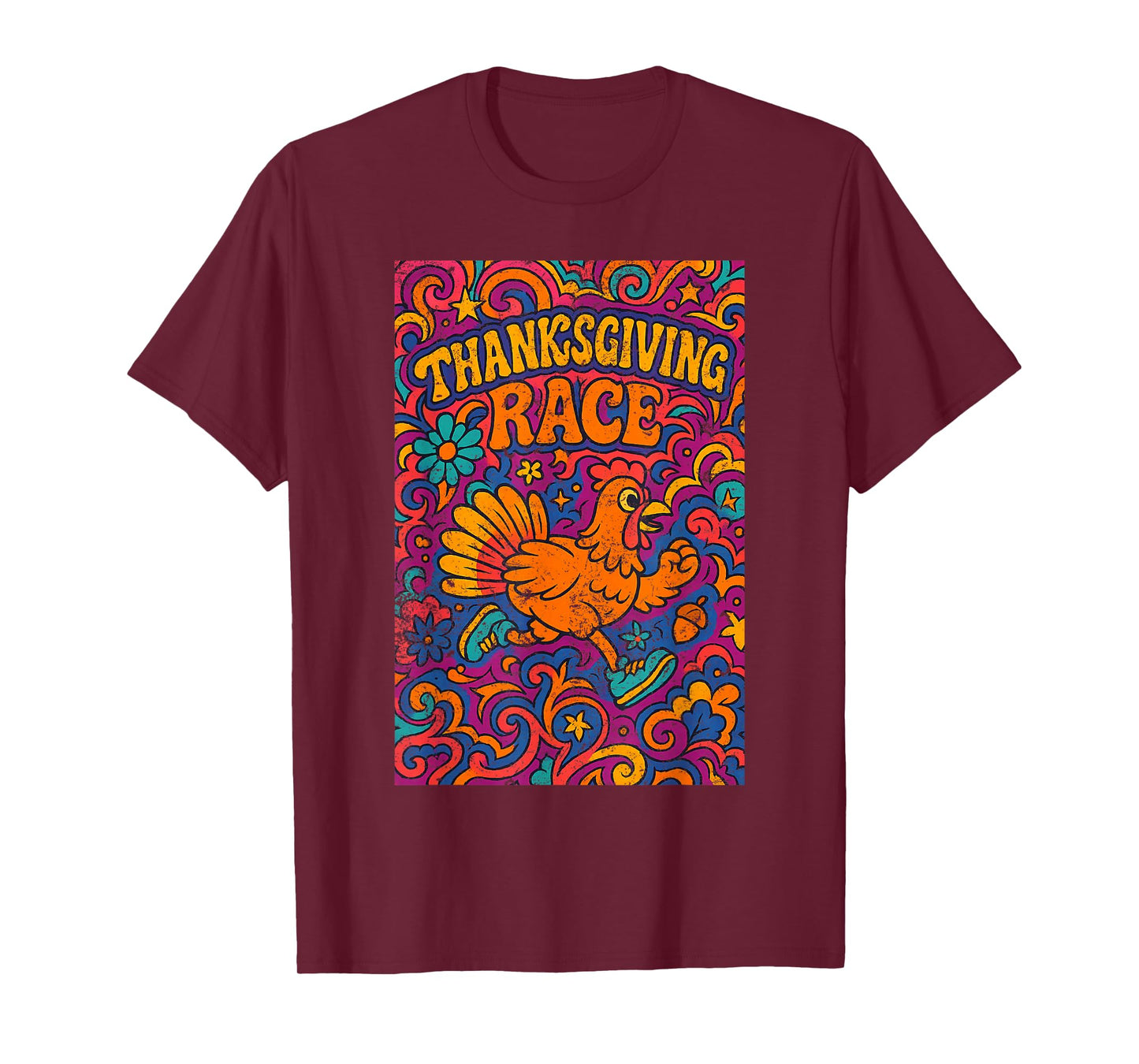Thanksgiving Day Turkey Trot Cute Retro Psychedelic Style T-Shirt