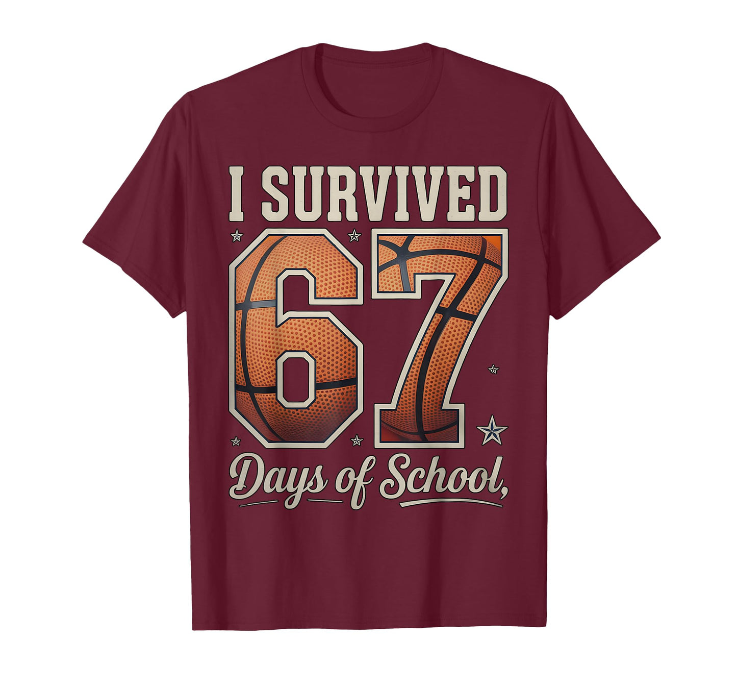 I Survived 67 Days of School Basketball Teacher Student Crew T-Shirt