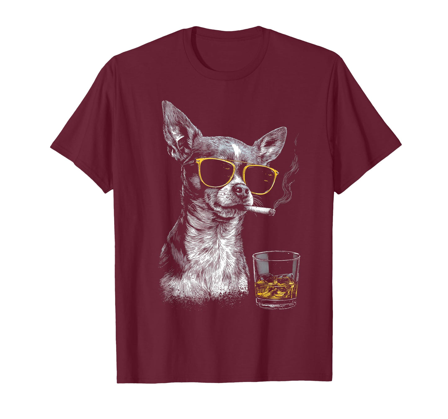 Chihuahua Smoking Cigarette Whisky Lover Funny Dog T-Shirt